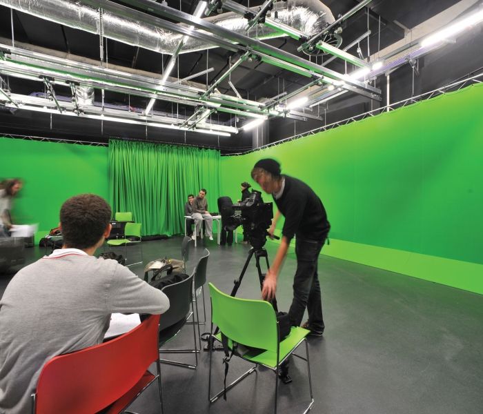 Students in green screen studio