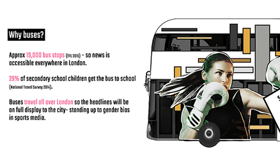 An image of a female boxer on the design of a bus