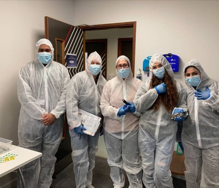 Criminology and Forensic Studies students in protective clothing